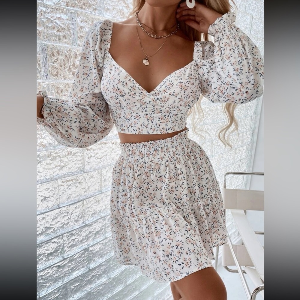 Skirt and top set with floral detailing